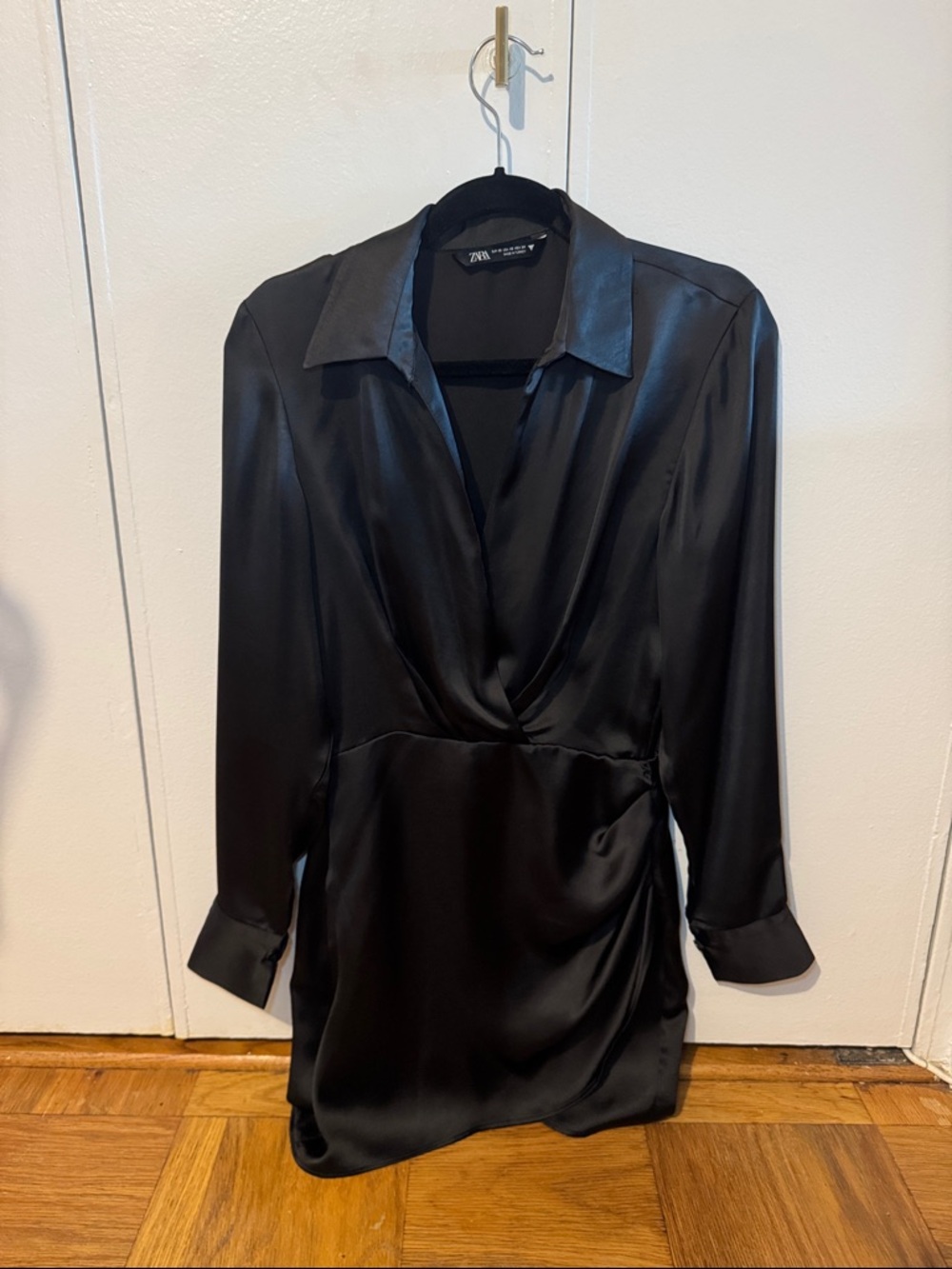 Zara Satin Effect Black Long Sleeve Mini dress Size XS - Picture 6 of 10